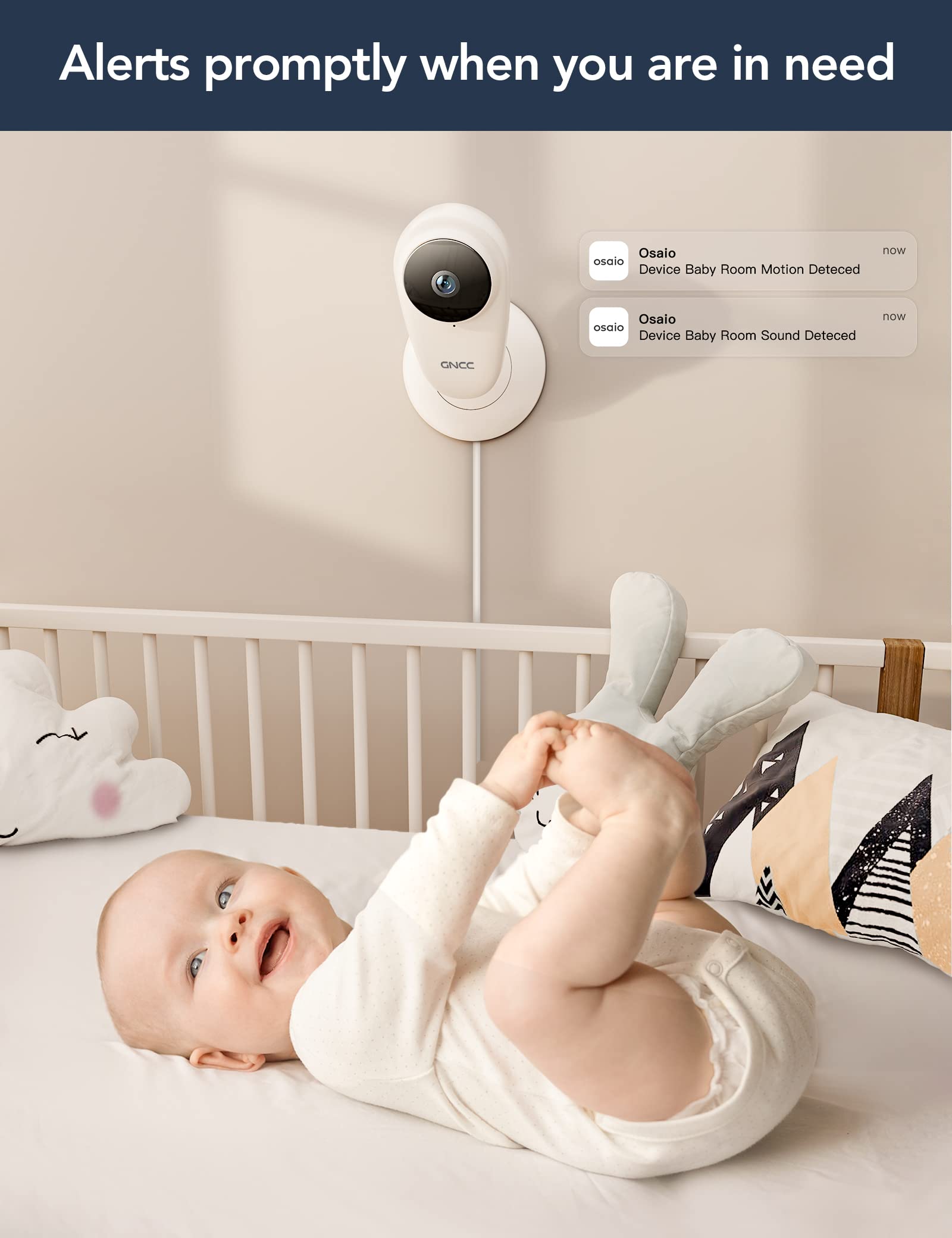 GNCC Baby Monitor with Camera and Night Vision, 1080P Baby Camera  Monitor，Indoor Camera with Two Way Audio, 2.4G WiFi Smartphone Control,  Motion/Sound