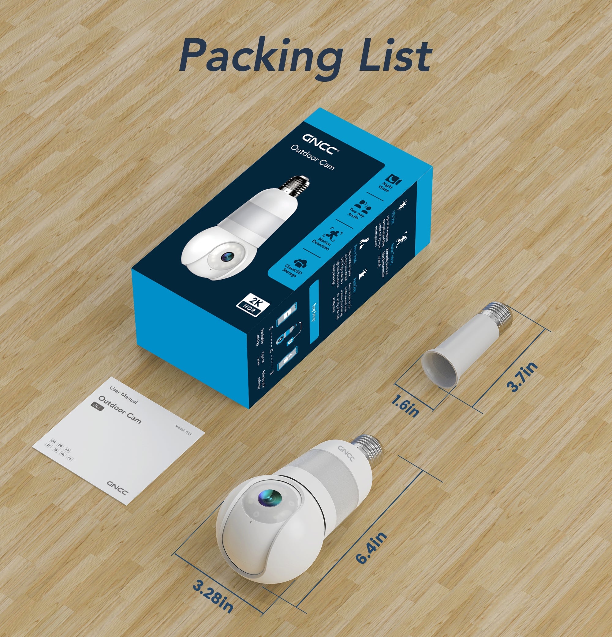 GNCC L1 2K Light Bulb Security Camera